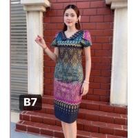 ราคา เดรสผ้าไทยสีพาสเทล ชุดผ้าไทยสีแดง เดรสผ้าฝ้ายสีม่วง (21358571481)