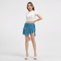 ราคา Closet Crush Lemonade กระโปรงสั้นแต่งระบายสีฟ้า (21393087515)