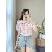 ราคา เสื้อแขนสั้นลายจุดปักดอกทิวลิป (21329307502)