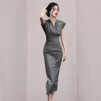 ราคา ชุดเดรสยาวคอวีเรียบหรูระดับไฮเอนด์สไตล์ฝรั่งเศสชุดเดรสชุดสูทสีเทาเก็บเอวเข้ารูปดูผอมเพรียวสไตล์พี่สาวไฮโซ (19136136880)