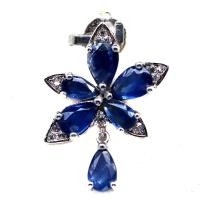 ราคา จี้พลอยแท้ไพลิน 4x6 mm และ เพชรcz เงินแท้925 ชุบทองคำขาว (17653843314)