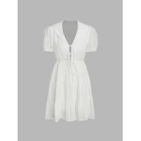 ราคา Cider V neck Knotted Short Sleeve Mini Dress (21419581881)