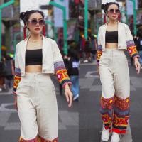 ราคา เช็ท 2 ชิ้น เซ็ทลายผ้าปักชาวเขาชาวทิเบต เสื้อคลุม กางเกงผ้าฝ้ายแท้ พิมพ์ลาย (21425641616)