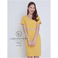 ราคา Laboratory 9024 เดรสคอวีทรงป้ายหน้าแต่งกระดุม (17125178387)
