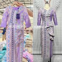 ราคา ชุดเดรสสีม่วง ผ้าพิมพ์ลาย เดรสอัดกาว ชุดเดรสใส่ทำงาน ชุดเดรสแขนสามส่วน เดรสผ้าไทยสีม่วง (21399281343)