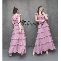 ราคา Mirrorsister 10611 1 เดรสระบายทรงแขนกุดคอวี เอวมีสายให้ผูกเอว ช่วงล่างเป็นกระโปรงบานทรงAแต่งระบายๆไปอีก6step (8894000700)