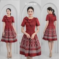 ราคา ชุดเดรสผ้าไทยทรงย้วยสีแดงแต่งโบ (21385924817)