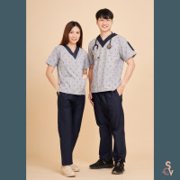 ราคา scrubvet ชุดสครับลายบลูเทอเรีย เสื้อลายบลูเทอเรีย กางเกงกรม (19417610303)