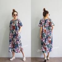 ราคา BONUS dress 1 19 เดรสผ้าคอตตอนญี่ปุ่น เดรสผ้าคอตตอนใส่สบายมาก ชุดเดรสตัวยาว เดรสลายดอกสาวอวบก็ใส่ได้ (13556272488)