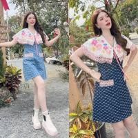 ราคา ป้าย BRT เดรสยีนส์คอปกวานปักลายดอกไม้สวยๆ ผ้าเนื้อดีใส่สบาย (21417989675)