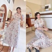 ราคา ป้าย BRT เดรสยาวทรงสวยคอปก งานปักลายดอกไม้แสนสวย (20698685789)