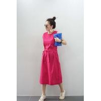 ราคา 19844 Pu เดรสแขนกุดมีโบว์ผูกเอว ซิปด้านหลัง เนื้อผ้าลินิน ommishop (19972150443)