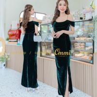 ราคา 5024 ชุดราตรี สายเดี่ยวคอถ่วง พรางแขน แต่งระบายตรงผ่า งานมีฟองน้ำ ผ้ากำมะหยี่ยืดหยุดตามตัว ฟรีไซด์ ommishop new (19372892154)