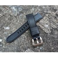 ราคา สายนาฬิกาหนังแท้ ฟอกฝาดอิตาลี สีดำ ด้ายดำ ขนาด 18 20 22 24 26 28 mm Straps Leather (17422399280)