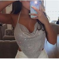 ราคา Pizza Outfit สายเดี่ยวค้องคอ คอถ่วงเพชร วิ้งๆ ตัวเสื้อมีลักษณะเป็นวัสดุโลหะฝังเพชร ฟรีไซต์ ผูกหลังปรับขนาดได้ตามต้องการ (15516518325)