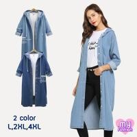 ราคา MYF มาใหม่ เสื้อคลุมกันหนาวยีนส์ตัวยาว มีฮู๊ด มีกระเป๋าข้าง 2 สี (4793118192)
