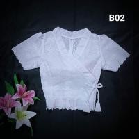 ราคา เสื้อฉลุลูกไม้ แขนสั้นสีขาวงานซิปหลังเสื้อลูกไม้สวยๆ (16908718373)