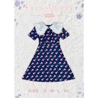 ราคา S XL 9428 งานป้าย Dress World เดรสสั้นทรงบาน ลายดอก คอปกลูกไม้ น่าร๊าก ดีเทลเก๋ (21304061367)