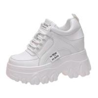 ราคา Ladies Leather Platform Sneakers Spring New Sneakers White Shoes 9cm High Heels Wedge Outdoor Sneakers Breathable Casual Shoes (17200625773)