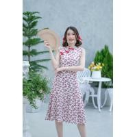 ราคา เดรสแขนกุดคอจีนผ้าไหมญี่ปุ่นลายดอกกุหลาบจิ๋ว (21237387230)