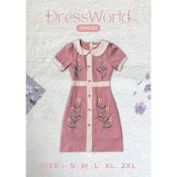 ราคา S XL 9392 งานป้าย Dress World เดรสสั้นคอบัว แต่งปักลายดอก งานปักสวยสุดๆ รีบจับจองน๊าา (21158936831)