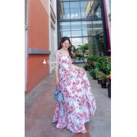 ราคา Maxi dress เดรสผูกไหล่ลายดอกกุหลาบ (16400656991)