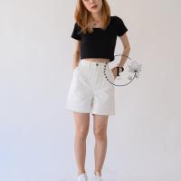 ราคา peppermintjeans กางเกงยีนส์ ยีนส์สามส่วน วินเทจ เอวสูง สีเข้ม สีดำ (16771420141)