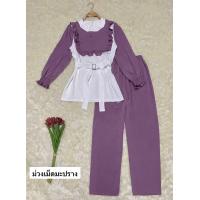 ราคา รุ่นเดซี่รุ่นเซ็ทเสื้อกางเกงสีพื้นขายาวมุสลิม แฟชั่นอิสลามใส่คาเฟ่ (21304087903)