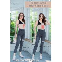 ราคา กางเกงยีนส์ทรงบอยแต่งขาด ปลายขาตัด เอวสูง ผ้าไม่ยืด (14121614521)