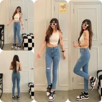 ราคา กางเกงยีนส์ขาเดฟเอวสูงงานป้าย BB jeans ดีเทลขาดข้างและขาดเข่าเนื้อผ้ายืดนิ่มเก็บทรงสวยใส่เข้ารูป (20677908619)