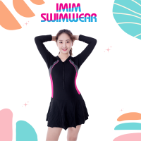 ราคา พร้อมส่ง ชุดว่ายน้ำผู้ใหญ่ ชุดว่ายน้ำชิ้นเดียวกระโปรงแขนยาว มีกางเกงขาสั้นด้านใน No 39076 (13500243648)