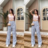 ราคา S XXXL กางเกงขากระบอกกลาง เอวสูง ผ้าลินินลายริ้ว styleมินิมอล ผ้าดีทรงสวย (18880740965)