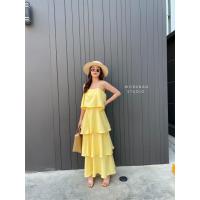 ราคา ชุดเดรสสายเดี่ยวแต่งระบายขนมชั้น (11449411564)