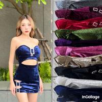 ราคา ชุดพีอาร์ เดรสเกาะอก ผ้ากำมะหยี่ เสริมฟองน้ำ ทรงสวย (21418046341)