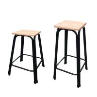 ราคา เก้าอี้บาร์เหล็ก ขาคู่สีดำ มี 3 ขนาด 18 24 30 นิ้ว ไม้ยางพารา โดนน้ำได้ เก้าอี้หน้าไม้ stoolchair (21436818152)