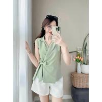 ราคา เสื้อคอปกทรงสูท แบบแขนกุดแต่งโบว์ผูกข้าง (20477657411)