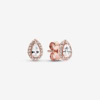 ราคา 14k Rose Gold plated Stud Earrings With Clear Cubic Zirconia 925 Sterling Silver Teardrop Earring Jewelry For Women (21020817609)