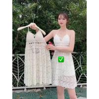 ราคา Minidress มินิเดรสสายเดี่ยวถักโครเชต์ เดรสซีทรู มินิเดรสลูกไม้ เดรสสั้นไปทะเล เดรสคล้องคอ มี3แบบ (20636710272)