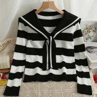 ราคา เสื้อไหมพรมแขนยาว ทอลายริ้ว แต่งปกทหารเรือ จะปล่อยสายริ้บบิ้นยาวๆ หรือผูกโบว์ก็น่ารัก (21088129864)