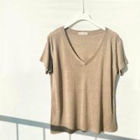 ราคา เสื้อยืด คอวี เสื้อผ้า สาวอวบ ผ้าสลาฟ ใส่สบาย V5 (21267292108)