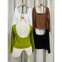 ราคา เสื้อยืดแขนยาวเว้าหลังสาวอวบผ้าเรย่อน ผ้านุ่มใส่สบายอก40 50 (20874109187)