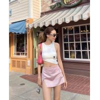 ราคา พร้อมส่ง เสื้อกล้ามครอปแขนเว้า เสื้อแขนกุด เสื้อไหมพรม (19983453999)