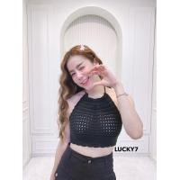 ราคา ครอปไหมพรมถัก เสื้อครอปผูกหลังโชว์หลัง ไหมพรมถักคล้องคอ (17773842920)