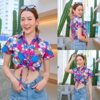 ราคา เสื้อผูกเอวลายดอก ผ้าคอตตอน100 เสื้อสงกรานต์น่ารัก 303 (21432756869)