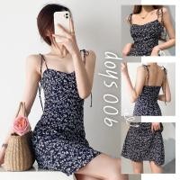 ราคา 900Shop มินิเดรสสายเดี่ยวผูก ลายดอกไม้Flower โทนสีกรมดำ สม็อคยางยืดด้านหลัง (19822258263)