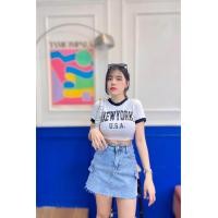 ราคา เสื้อครอปแขนสั้น สกรีนลายNEWYoRK USA พร้อมส่ง (18299149258)