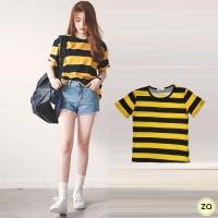 ราคา HOT SALE เสื้อแขนสั้นคอกลม ลายทางดำเหลือง (13634821106)