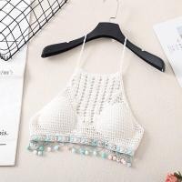 ราคา บราผูกคอ บิกินี่ เสื้อครอป สายเดี่ยวถักโครเชต์แต่งชาย พร้อมแผ่นรอง 5245 (21419793913)
