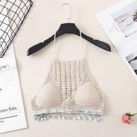 ราคา บราผูกคอ บิกินี่ เสื้อครอป สายเดี่ยวถักโครเชต์แต่งชาย พร้อมแผ่นรอง 5245 (21419793914)