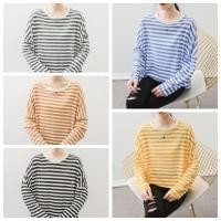 ราคา FC พร้อมส่ง เสื้อยืดแขนยาวลายทาง ทรงโอเวอร์ไซส์ 5 สี ผ้านิ่มเด้ง (5142536062)